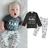 Newborn Baby Boy Girl Clothes Tops Mama Letter Print Cotton T-shirt+Arrow Geometric Pants Leggings 2pcs Outfits Baby Set 0-24M