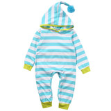 Newborn Baby Boy Girl Clothes Long Sleeve Striped Hooded Romper Jumpsuit Outfits Playsuit