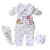 Newborn Baby Boy Girl 5 Pcs Clothing Set Cotton Cartoon Monk Tops Pants Bib Hats Infant Clothes 0-3 Months