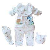 Newborn Baby Boy Girl 5 Pcs Clothing Set Cotton Cartoon Monk Tops Pants Bib Hats Infant Clothes 0-3 Months