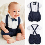 Newborn Baby Boy Bow Tie+T-shirt+Bib Pants Overalls 3PCS Set Outfit Clothes