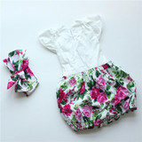 newborn baby boutique vintage floral romper jumpsuit Girl Bloomer Ruffle Romper  Kids clothes matched headband
