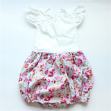 newborn baby boutique vintage floral romper jumpsuit Girl Bloomer Ruffle Romper  Kids clothes matched headband