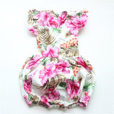 newborn baby boutique vintage floral romper jumpsuit Girl Bloomer Ruffle Romper  Kids clothes matched headband