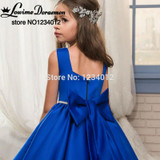 Royal Blue Flower Girl Dresses 2017 Appliques Sleeveless Ball Gown Kids Evening Gowns Bow Sashes First Communion Dress Vestidos