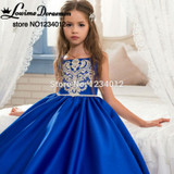 Royal Blue Flower Girl Dresses 2017 Appliques Sleeveless Ball Gown Kids Evening Gowns Bow Sashes First Communion Dress Vestidos