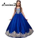 Royal Blue Flower Girl Dresses 2017 Appliques Sleeveless Ball Gown Kids Evening Gowns Bow Sashes First Communion Dress Vestidos