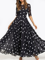 Round Neck  Ruffled Hem  Printed Maxi Dress