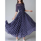Round Neck  Ruffled Hem  Printed Maxi Dress