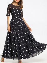 Round Neck  Ruffled Hem  Printed Maxi Dress