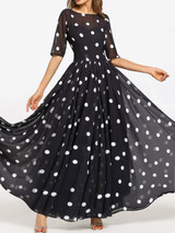 Round Neck  Ruffled Hem  Printed Maxi Dress