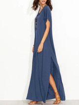 Round Neck  Side Slit  Plain Maxi Dress