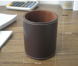 round leather pen pencil box case desk stationery organizer holder office accessories brown 2040