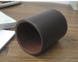 round leather pen pencil box case desk stationery organizer holder office accessories brown 2040