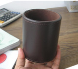round leather pen pencil box case desk stationery organizer holder office accessories brown 2040
