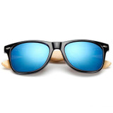 RoShari Vintage Bamboo Wood men Sunglasses Women Brand Designer black and blue UV400 Mirror Sun Glasses men oculos de sol