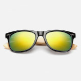 RoShari Vintage Bamboo Wood men Sunglasses Women Brand Designer black and blue UV400 Mirror Sun Glasses men oculos de sol