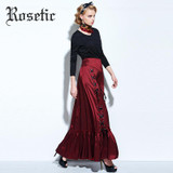 Rosetic Gothic Women Mermaid Skirt Trumpet Black Ankle-Lenghth Spring Burgundy Fall Trumpet Lace-Up Women Trumpet Mermaid Skirts