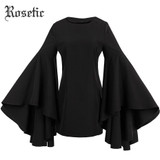 Rosetic Gothic Mini Dresses Black Flare Sleeve Women Autumn Straight Dress Vintage Retro Fashion Street Preppy Goth Mini Dresses