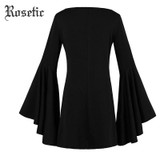 Rosetic Gothic Mini Dress Halloween Black Women Flare Sleeve Autumn Casual Dress Goth Fashion Witch Vampire Gothics Mini Dress