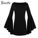 Rosetic Gothic Mini Dress Halloween Black Women Flare Sleeve Autumn Casual Dress Goth Fashion Witch Vampire Gothics Mini Dress