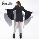 Rosetic Gothic Mini Dress Halloween Black Women Flare Sleeve Autumn Casual Dress Goth Fashion Witch Vampire Gothics Mini Dress