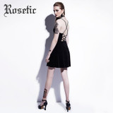 Rosetic Gothic Mini Dress Black Summer Women Sexy Spaghetti Strap Dress Backless A-Line Lace-Up Wild Club Party Goth Mini Dress