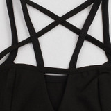 Rosetic Gothic Sexy Bandage Dress Black A-Line Pentagram Straps Hollow Fashion Waist Slim Sleeveless Gothic Party Summer Dresses