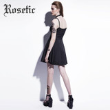 Rosetic Gothic Sexy Bandage Dress Black A-Line Pentagram Straps Hollow Fashion Waist Slim Sleeveless Gothic Party Summer Dresses