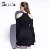 Rosetic Gothic Mini Dress Black Hollow Heart-shaped Women Autumn Casual Dress O-Neck A-Line High Street Fashion Sexy Goth Dress