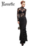Rosetic Gothic Mermaid Skirt Women Frilly Mermaid Sexy Fishtail Corset Lace-Up Slim Floor-Length Vintage Fishtail Long Skirts