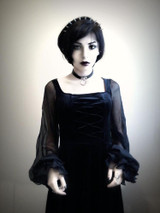 Rosetic Gothic Mini Dress Black Mesh Women Patchwork Witch Goth Dress Vampire Lantern Sleeve A-Line Lace-Up Fashion Gothic Dress