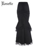 Rosetic Gothic Mermaid Skirt Women Autumn Black Lace Goth Trumpet Bottoms Fishtail Fashion Bodycon Vintage Gothic Mermaid Skirts