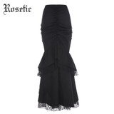 Rosetic Gothic Mermaid Skirt Women Autumn Black Lace Goth Trumpet Bottoms Fishtail Fashion Bodycon Vintage Gothic Mermaid Skirts