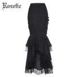 Rosetic Gothic Mermaid Skirt Women Autumn Black Lace Goth Trumpet Bottoms Fishtail Fashion Bodycon Vintage Gothic Mermaid Skirts