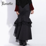 Rosetic Gothic Mermaid Skirt Women Autumn Black Lace Goth Trumpet Bottoms Fishtail Fashion Bodycon Vintage Gothic Mermaid Skirts