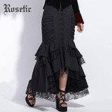 Rosetic Gothic Mermaid Skirt Women Autumn Black Lace Goth Trumpet Bottoms Fishtail Fashion Bodycon Vintage Gothic Mermaid Skirts