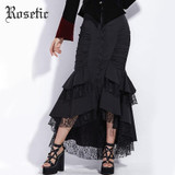 Rosetic Gothic Mermaid Skirt Women Autumn Black Lace Goth Trumpet Bottoms Fishtail Fashion Bodycon Vintage Gothic Mermaid Skirts