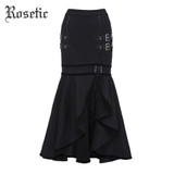 Rosetic Gothic Mermaid Skirt Black Autumn Women Sequined Lace-Up Goth Punk Bodycon Street Fashion Asymmetric Goth Trumpet Skirts
