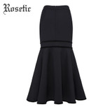 Rosetic Gothic Mermaid Lace-Up Black Trumpet Long Skirt Fashion Bandage Pleated Ruffles Elegant Women Party Sexy Slim Skirts