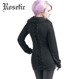 Rosetic Gothic Lace-up Black Full Sleeve Autumn Women Hoodie Fashion Bandage Casual Blouse Hoodies