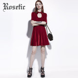 Rosetic Gothic Dress Dark Red Women Summer A-Line Casual Dresses Goth Fashion Street Elegant Hollow Preppy Vintage Gothics Dress
