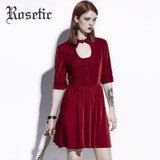 Rosetic Gothic Dress Dark Red Women Summer A-Line Casual Dresses Goth Fashion Street Elegant Hollow Preppy Vintage Gothics Dress