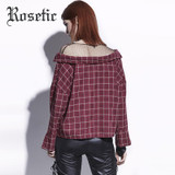 Rosetic Gothic Blouse Red Plaid Mesh Patchwork Women Casual Loose Goth Shirts Fashion V-Neck Young Tops School Gothics Blouses