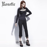Rosetic Gothic Blouse Black Lace-Up Hollow Out Women Fall Slim Goth Shirts Fashion Young Punk Darkness Short Tops Gothics Blouse
