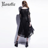 Rosetic Gothic Asymmetrical Dress Black 2017 Lace Hollow Party Prom Summer Dress Women Fashion Female Button Gothic Long Dresses