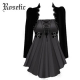 Rosetic Goth Blouse Black Square Collar Tunic Slim Women Shirts Vintage Gothica Corset Laced Tops Retro Medieval Gothic Blouses