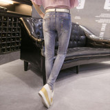 Roses Sequined Ripped Jeans for Women Autumn Winter New Arrivals High Waist Denim Pencil Pants Plus Size Strench Trousers 41026