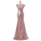 Rose Gold/Silver/Burgundy Sequins Bridesmaid Dresses Short Cap Sleeves Bling Bridesmaid Gowns Sparkling Maid of Honor Dresses