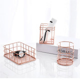 Rose Gold Wire Mesh Storage Basket Kitchen Dry Food Fruits Display Office Supplies Organiser Household Decoration Pastoral Style